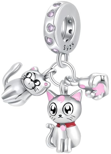 DOLARISE Charms für Pandora Armbänder, 925 Sterling Silber Katze & Pfote Bead Charm Anhänger Schmuck Geschenk für Frauen Mädchen Mutter Familie Freund