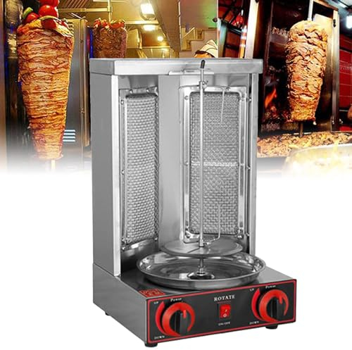YEHOZZ Máquina para Hornear Asador Giratorio para Cocina De Kebab De Encimera, Asador Vertical De Gas Doner Kebab Gyro Grill, Bandeja Giratoria para Asar para El Hogar, Restaurante,Silver-M
