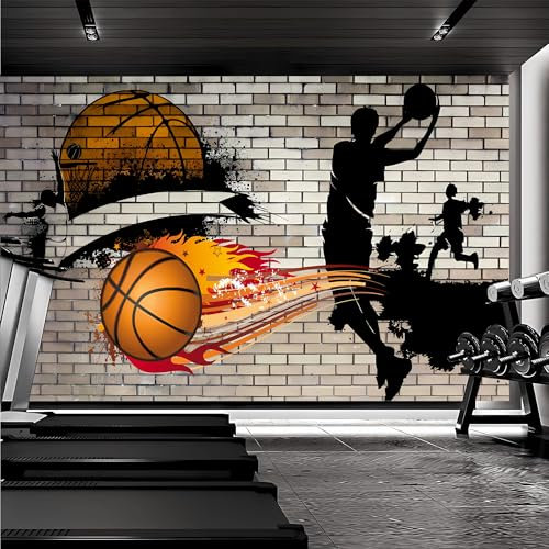 Lcythiazole Basketball Wallpaper Mural,Retro Sports Wallpaper Mural,Custom Size Peel and Stick Wallpaper Mural,for Basketball Room Gym Bedroom Living Room Cafes Bars