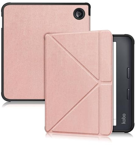 Yiernuo Coque Compatible avec Kobo Libra Color 2024/Libra 2 2021/Vision 6 2021 7 eReader,Etui Housse avec Fonction Support,Or Rose