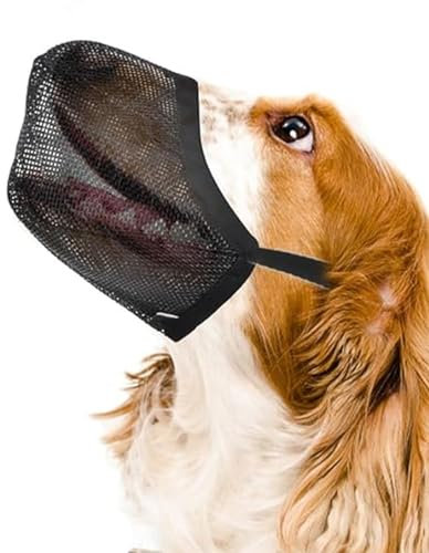 Maulkorb für Hunde, Hundemaulkorb Professioneller Atmungsaktiver Mesh Maulkorb Hundemaulkörbe mit Verstellbarer Riemen Netzmaulkorb Weichem Netzbezug zum Verhindern von Fressen Beißen (Black, L)