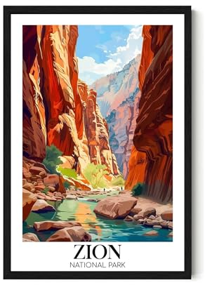LissiArt97 Zion National Park Poster – Zion Wandkunst Wohnzimmer – Poster Wanddekoration Natur Landschaft für Schlafzimmer – Büro – Zuhause – Nationalpark Reiseposter 27,9 x 43,2 cm, Weiß