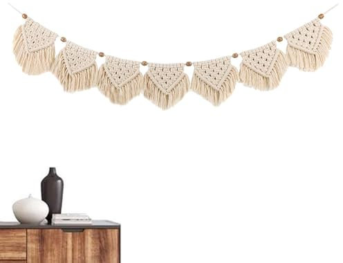 Mural - Tapiz Tejido Geométrico Colgando De Pared De Boho De Algodón Beige | Decoración De Mural, Guirnalda De Tejida, Decoración Artística De Pared Para El Hogar Y