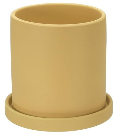 PATIKIL 5 Inch Ceramic Plant Pots, Modern Flower Planters with Drainage Holes and Tray for Decorate Home Indoor Plants Succulent Herb, Yellow