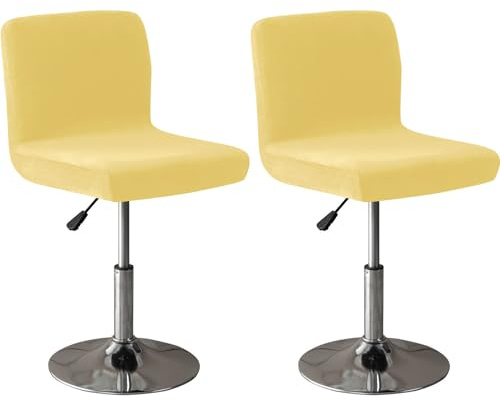 CLGTY samt barhocker bezug mit Rückenlehne 2 Stück, Stretch stuhlhussen barhocker Abnehmbar Stuhlbezug mit elastischem Boden für Küche Bar Zähler-gelb-2 Stück