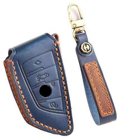 TECART Smart Autoschlüssel Hülle Schlüsselgehäuse Passt für BMW X1 X3 X4 X5 X6 F30 F10 F48 F25 G01 M2 M3 M4 GT F20 Schlüssel Schutz Etui Schlüsselanhänger Autoschlüsseletui 4 Tasten Blau