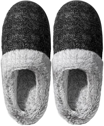 MIXIN Slippers for Women Memory Foam Fuzzy House Slippers Bedroom Non-slip Warm Fluffy Plush Womens Slippers Black Size 5