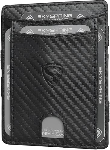SKYSPRING Magic Wallet SkyOne Magische Geldbörse Herren mit Münzfach - Flip Geldbeutel - Portmonee Herren Karten (Carbon mit Münzfach-S)
