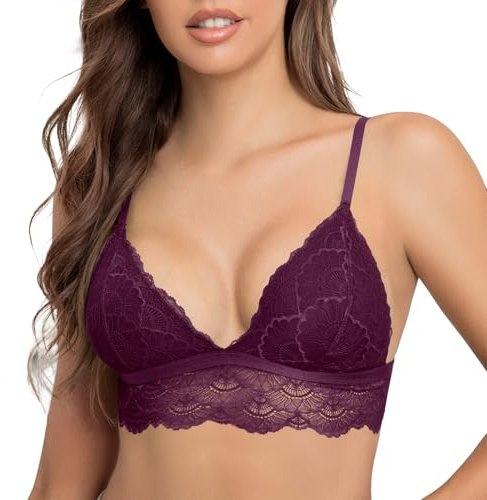 SHEKINI Reggiseno Donna di Pizzo Bralette Senza Ferretto Floreale Sexy Bra Reggiseno a Triangolo con Imbottito 2 Ganci…