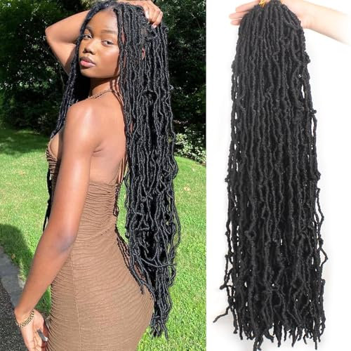 Samtress 30 Inch Faux Locs Crochet Hair Soft Locs 7 Packs Natural Black Pre-looped New Faux Locs Crochet Braids Long Goddess Locs Crochet Hair Curly Faux Locs Braiding Hair Extension for Women (#1B)