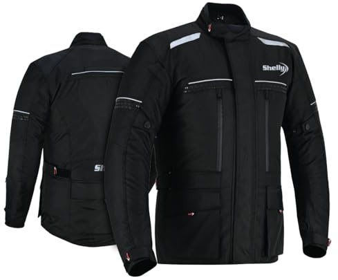 Shelly - Chaqueta larga de motocicleta para hombre, para aventura/turismo, con tela Cordura, resistente al viento, para verano, invierno, para carreras de moto, equitación, Negro, XXL