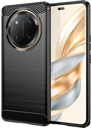 Wookfiss Coque pour Honor Magic 7 Lite 5G, [Fibre de Carbone] Premium Flexible TPU Silicone Housse Etui de Protection, Anti-Rayures/Antichocs-Noir