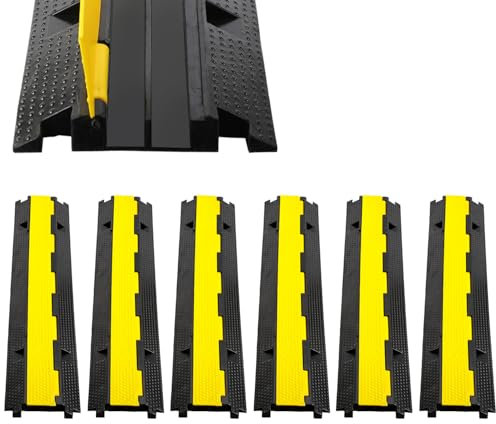 Joparri Lot de 6 tapis de protection de câbles à 2 canaux - Protection contre les dépassements pour câbles - En caoutchouc thermoplastique standard - Avec design modulaire - 100 x 15 x 2,5 cm