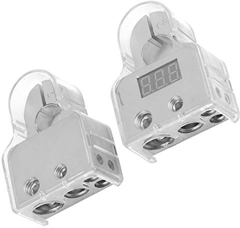 Car Audio Battery Terminal, 2pcs Connectors with Voltmeter Real-Time Monitoring 0/4/8 AWG Gauge Clear Cover, Equipped with Zinc Alloy Material for Most, Positive and Negative