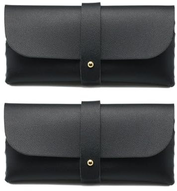 Custodia Occhiali Pelle, Morbida Custodia Occhiali Lettura in Microfibra, 2 Pezzi Pieghevole Sacchetti per Occhiali, Sacchetti Porta Occhiali da Sole per Donna Uomo, Unisex, Nera
