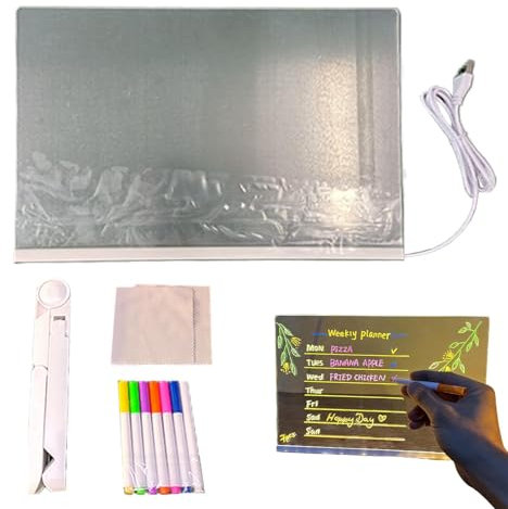 Teksome Beleuchtete Schreibtafel, LED-Trockenlöschtafel,LED-Notiztafel, beleuchtete, trocken abwischbare Tafel mit Ständer - Wiederverwendbares leuchtendes Zeichenbrett, leuchtendes Schreibbrett für