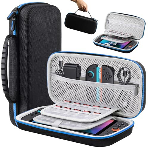 Lmcpa Tasche für 2025 Nintendo Switch 2-Konsole, Reisetasche mit 20 Spielkassetten, Schützende Tragbare Hartschalentasche für 2025 Nintendo Switch 2-Konsole und Zubehör, Blau