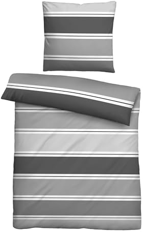 biberna Bettwäsche Seersucker 0025009 QUERBALKEN 1x 135x200 cm + 1x 80x80 cm, Titanium
