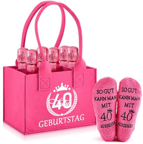 Jadive Prosecco Damen Handtasche Filztasche für 6 Flaschen Flaschentasche Flaschenkorb Lustige Socken Flaschenträger Einkaufstasche Geschenke für Frau Freundin Weihnachten (40 Geburtstag)