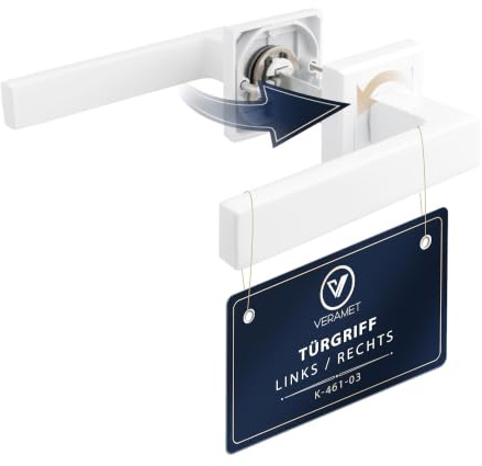 VERAMET Türklinke Türgriffe ohne Schlüsselrosette Türgriff aus Aluminium | Zimmertür Innentüren Handle Badezimmer Türdrückergarnitur Eckig Ersatzdrücker 8x8mm Türen 40-62mm Weiß – CUBE