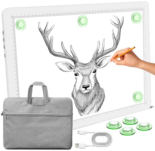 Phylosal Magnetisches A3-Lichtpad mit Tasche, Superhelle Leuchtbox mit Seitentaste, Diamant-Kunst-Lichttafel, Lightbox zum Nachzeichnen und Zeichnen, USB-Power-Lichttisch zum Skizzieren, Jäten von