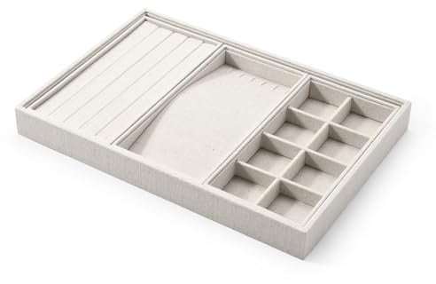Papten Stapelbar Schmucktablett Aus Leinen, Schmuckaufbewahrung Schublade | Schmuckeinsatz für Schubladen Jewelry Organizer Drawer Schubladeneinsatz Schmuck Tablett für Organize Ohrringe Armband Ringe