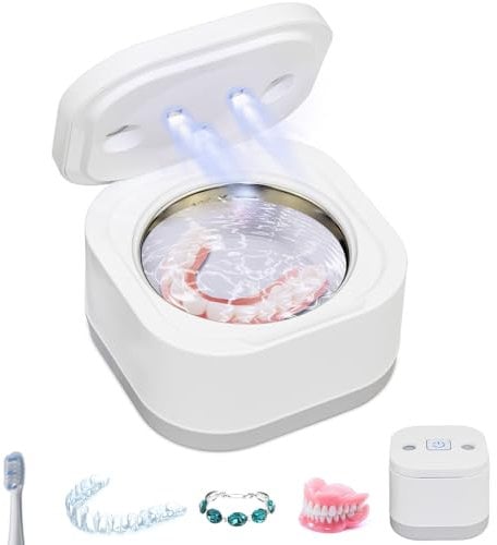 Livoni Retainer Cleaner, Ultrasonic Cleaner for Dentures, Dental Pod, Aligner, Mouth Guard, Toothbrush Head, 45KHz Ultrasonic Cleaner Machine with UV for All Dental Appliances