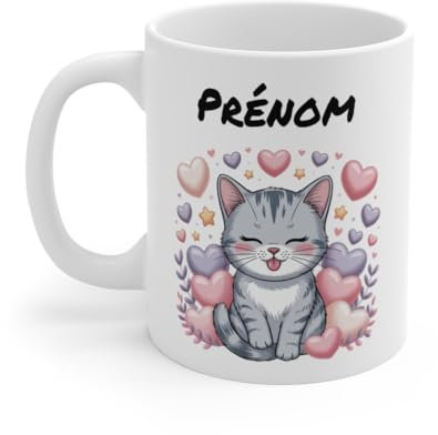 Teecustom Mug Chat Kawaii Personnalisé Prénom – Tasse Café 11oz Céramique Cadeau Mignon Fille Ado