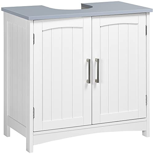kleankin Meuble Salle de Bain sous lavabo, Meuble sous lavabo avec Double Portes, étagère réglable, 60 x 33 x 60 cm, Blanc