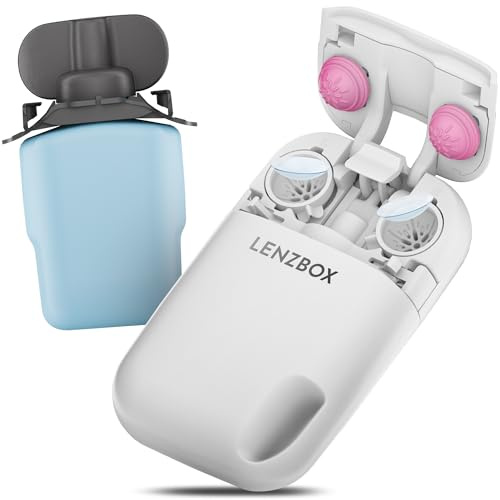 LENZBOX Soft Set inkl. 1x LenzCare - Premium All-In-One Kontaktlinsenbox für weiche Kontaktlinsen, Kontaktlinsenbehälter mit Flüssigkeit, reisetauglich & kompakt, Made in Germany, Farbe Fuchsia