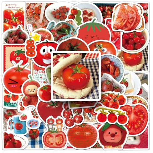 Tomaten Aufkleber 50 Stück Cartoon Wasserdicht Gemüse Aufkleber für Skateboard Laptop Auto Koffer Scrapbook Gepäck Telefon Gitarre Computer,Vinyl Lustige Niedliche Stickers für Kinder Erwachsene