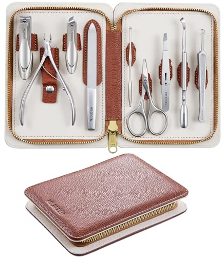 MR.GREEN 9-in-1 Maniküre & Pediküre Set – Professionelle Nagelschere aus deutschem Edelstahl, Pflege-Set mit spritzwassergeschützter Nagelzange & echtem Leder-Etui