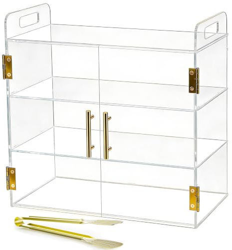 Acryvic 3-Etagen Bäckereivitrine mit elastischer Automatiktür & Griff, 49,5 x 26 x 38cm Acryl-Klarvitrinen für Theken, Klare Gebäckvitrine Lebensmittelschrank für Brot Dessert Kekse Backen