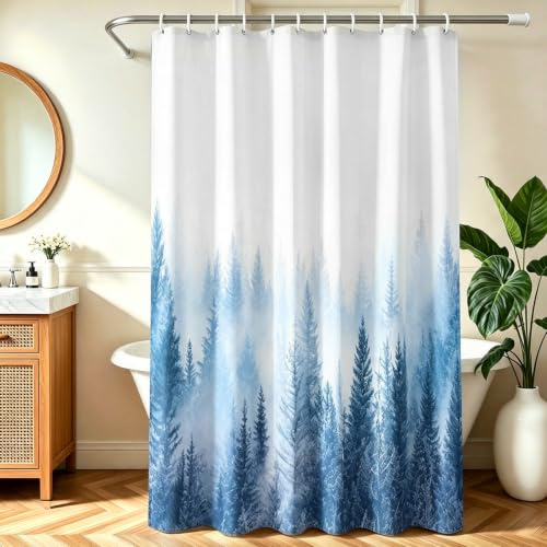 Lerores Duschvorhang 180x200 cm Blau, Beschwerter Saum Antischimmel, Wasserabweisend, Waschbar Polyester Badevorhänge mit 12 Ösen und Duschvorhangringen für Badezimmer, Badewanne