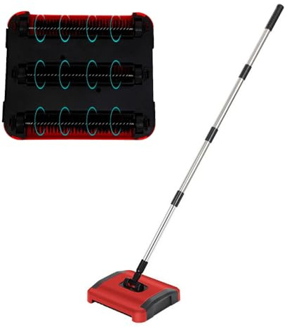 Ccarzzi Carpet Floor Sweeper Manual with 3 Rolling Brushes, Quite Carpet Sweeper Non Electric Rug Roller Brush for Pet Hair, Dust, Debris