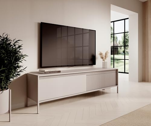 Generisch TV-Schrank Senso – TV Lowboard mit Stauraum, gerillte Fronten, Lowboard mit 2 Türen für Wohnzimmer, Schlafzimmer, Farbe: Beige, 187,5 x 53,4 x 39,5 cm