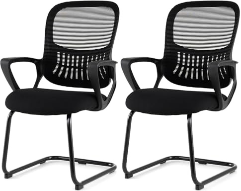 GYMAX Lot de 2 Chaises de Bureau en Maille Respirante avec Siège Rembourré | Chaises de Réception, Cadre Métal, Fauteuil Visiteur sans Roulettes pour Réunion, Conférence, Salle d'Attente, Noir