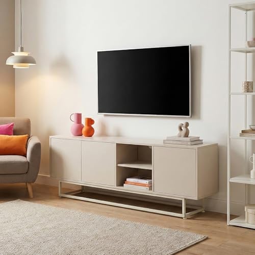 [en.casa] Lowboard Boxholm mit 3 Türen 160x30x57 cm Sandfarben | Sideboard, TV Schrank, Push-to-Open Kommode, 2 Fächer, Metallgestell, verstellbar, für Wohnzimmer, Esszimmer, Büro, Flur