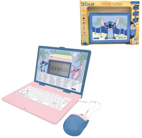 Lexibook, Disney Stitch, zweisprachiger Lern-Laptop, Italienisch und Englisch, 164 Aktivitäten, Mathematik, Logikspiele, Musikmodus, großes LCD-Display, Rosa/Blau, JC601Di5LXB