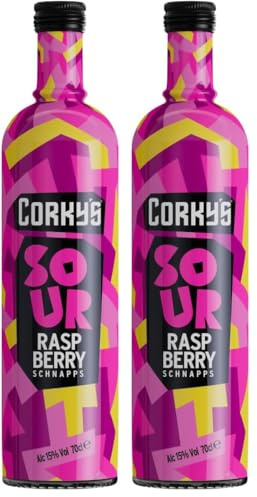 Corky's Sour Raspberry Schnapps 70cl | Shots | 15% ABV | Sour Raspberry Liqueur | Vodka Schnapps | Party Shots, Cocktail Ingredient, Pre Drinks, Alcohol | Spirits | Flavoured Vodka (Pack of 2)