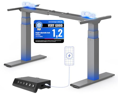 FlexiSpot Höhenverstellbarer Schreibtisch Gestell, elektrisch mit 2 Motoren | Premium Tischgestell höhenverstellbar E200, großer Höhenbereich und extra hohe Belastbarkeit, 4 Speicherplätze & USB