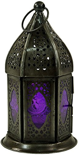 GURU SHOP Orientalische Metall/Glas Laterne in Marrokanischem Design, Windlicht, Lila, Farbe: Lila, 18x7x7 cm, Orientalische Laternen