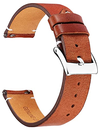 BINLUN Leder Uhrenarmband Schnellverschluss Lederarmband 12mm 14mm 16mm 18mm 20mm 22mm 24mm Uhrenband mit Edelstahl Silber Schnalle Smartwatch Ersatzarmband für Herren Damen (Hellbraun, 14mm)