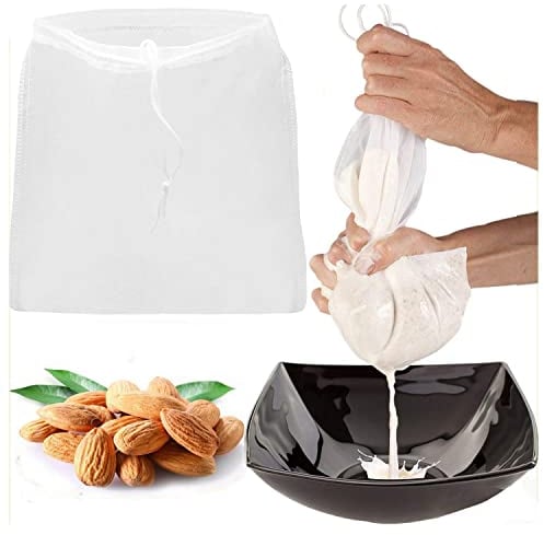 2 Pcs Pro Quality Nut Milk Bag - Big 10X12 Commercial Grade - Reusable Almond Milk Bag & All Purpose Food Strainer - Fine Mesh Nylon Cheesecloth & Cold Brew Coffee Filter