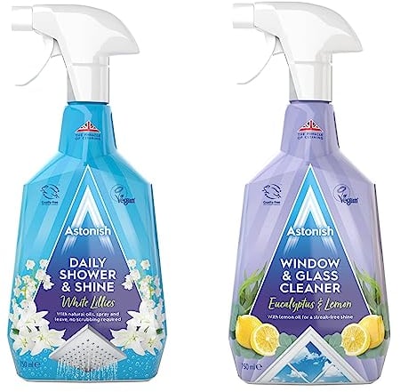 Astonish Cleaning Sprays - Window & Glass Cleaner Spray & Daily Shower Cleaning Spray Twin Pack