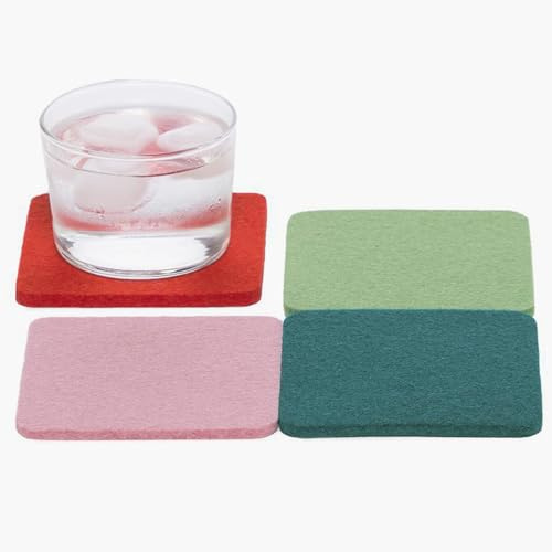 Graf Lantz - Bierfilzl Merino Wool Square Coasters Set of 4 - Happy (4x4x5mm) - Absorbs 30% of Weight - Natural German Wool - Heat Resistant, Sustainable, Reusable - Home Decor, Coffee Table Decor