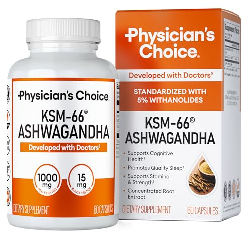 Physician's CHOICE KSM-66 Ashwagandha Root Extract 1,000mg, Organic, 60ct