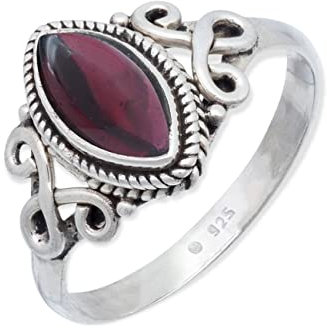 mantraroma Damen Ring Silber mit Stein Granat Edelstein rot ausgefallen verspielt