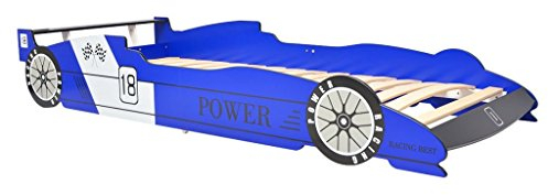 yorten Kinderbett Autobett Rennwagen ohne Matratze 225 x 94 x 38 cm (L x B x H) Blau MDF-Rahmen