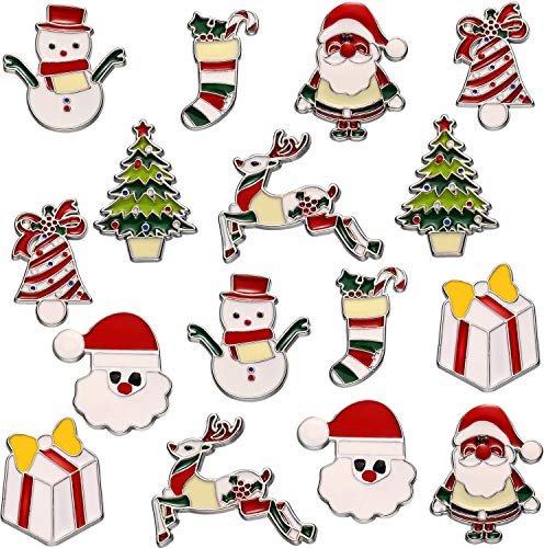 Outus 16 Pieces Christmas Brooches Pins Set Christmas Enamel Pins Bulk Santa Claus Christmas Tree Reindeer Snowman Christmas Stockings Pin Badge for Women (Holiday Style)